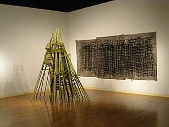 Mixed media artwork in exhibition space