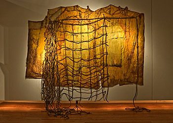 Illuminated textile and rope artwork display