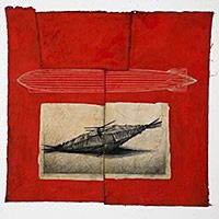 Red background with nautical sketch